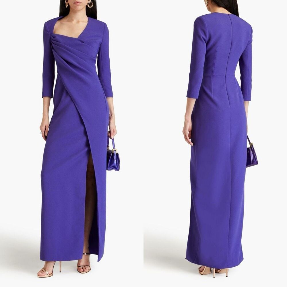 NWT Safiyaa Pleated Front Wrap Skirt 3/4 Sleeve Ayanna Long Dress Spectrum Sz 6